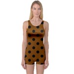 Polka Dots - Black on Chocolate Brown One Piece Boyleg Swimsuit