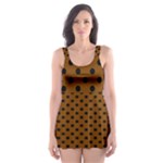 Polka Dots - Black on Chocolate Brown Skater Dress Swimsuit