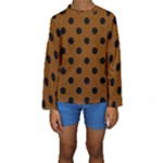 Polka Dots - Black on Chocolate Brown Kid s Long Sleeve Swimwear