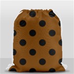 Polka Dots - Black on Chocolate Brown Drawstring Bag (Small)