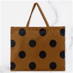 Polka Dots - Black on Chocolate Brown Zipper Large Tote Bag