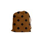 Polka Dots - Black on Chocolate Brown Drawstring Pouch (S)