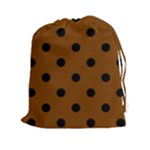 Polka Dots - Black on Chocolate Brown Drawstring Pouch (XXl)