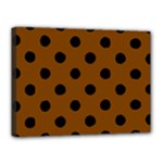 Polka Dots - Black on Chocolate Brown Canvas 16  x 12  (Stretched)