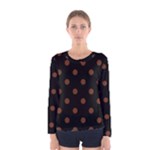Polka Dots - Auburn Brown on Black Women s Long Sleeve T-shirt