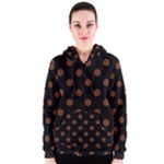Polka Dots - Auburn Brown on Black Women s Zipper Hoodie