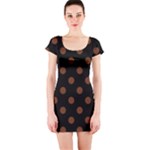 Polka Dots - Auburn Brown on Black Short Sleeve Bodycon Dress