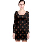 Polka Dots - Auburn Brown on Black Long Sleeve Bodycon Dress