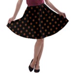Polka Dots - Auburn Brown on Black A-line Skater Skirt