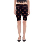 Polka Dots - Auburn Brown on Black Yoga Cropped Leggings