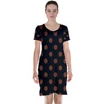 Polka Dots - Auburn Brown on Black Short Sleeve Nightdress