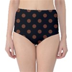 Polka Dots - Auburn Brown on Black High-Waist Bikini Bottoms