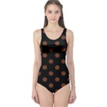 Polka Dots - Auburn Brown on Black One Piece Swimsuit
