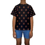 Polka Dots - Auburn Brown on Black Kid s Short Sleeve Swimwear