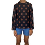 Polka Dots - Auburn Brown on Black Kid s Long Sleeve Swimwear