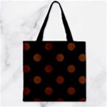 Polka Dots - Auburn Brown on Black Zipper Grocery Tote Bag