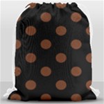 Polka Dots - Auburn Brown on Black Drawstring Bag (Large)