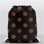Polka Dots - Auburn Brown on Black Drawstring Bag (Small)