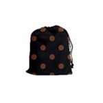 Polka Dots - Auburn Brown on Black Drawstring Pouch (S)