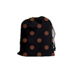 Polka Dots - Auburn Brown on Black Drawstring Pouch (M)
