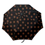 Polka Dots - Auburn Brown on Black Folding Umbrella
