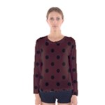 Polka Dots - Black on Dark Sienna Brown Women s Long Sleeve T-shirt