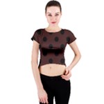Polka Dots - Black on Dark Sienna Brown Crew Neck Crop Top