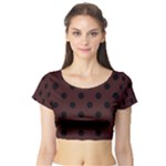 Polka Dots - Black on Dark Sienna Brown Short Sleeve Crop Top (Tight Fit)