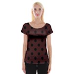 Polka Dots - Black on Dark Sienna Brown Women s Cap Sleeve Top