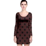 Polka Dots - Black on Dark Sienna Brown Long Sleeve Velvet Bodycon Dress