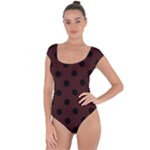 Polka Dots - Black on Dark Sienna Brown Short Sleeve Leotard (Ladies)