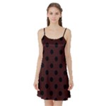 Polka Dots - Black on Dark Sienna Brown Satin Night Slip