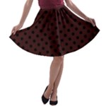 Polka Dots - Black on Dark Sienna Brown A-line Skater Skirt