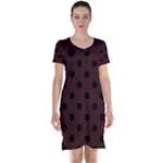 Polka Dots - Black on Dark Sienna Brown Short Sleeve Nightdress