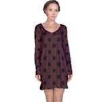 Polka Dots - Black on Dark Sienna Brown Long Sleeve Nightdress