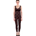 Polka Dots - Black on Dark Sienna Brown OnePiece Catsuit