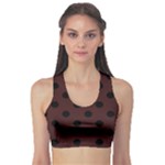 Polka Dots - Black on Dark Sienna Brown Women s Sports Bra