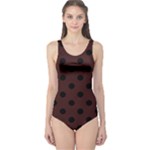Polka Dots - Black on Dark Sienna Brown One Piece Swimsuit