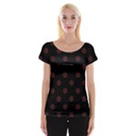 Polka Dots - Dark Sienna Brown on Black Women s Cap Sleeve Top