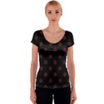 Polka Dots - Dark Sienna Brown on Black Women s V-Neck Cap Sleeve Top