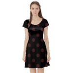 Polka Dots - Dark Sienna Brown on Black Short Sleeve Skater Dress