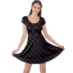 Polka Dots - Dark Sienna Brown on Black Cap Sleeve Dress