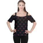 Polka Dots - Dark Sienna Brown on Black Women s Cutout Shoulder Tee