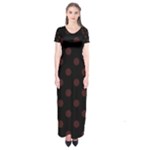 Polka Dots - Dark Sienna Brown on Black Short Sleeve Maxi Dress