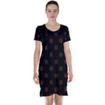 Polka Dots - Dark Sienna Brown on Black Short Sleeve Nightdress