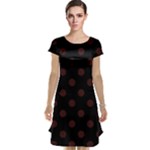 Polka Dots - Dark Sienna Brown on Black Cap Sleeve Nightdress