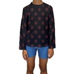 Polka Dots - Dark Sienna Brown on Black Kid s Long Sleeve Swimwear