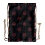 Polka Dots - Dark Sienna Brown on Black Drawstring Bag (Large)