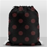 Polka Dots - Dark Sienna Brown on Black Drawstring Bag (Small)