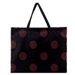 Polka Dots - Dark Sienna Brown on Black Zipper Large Tote Bag